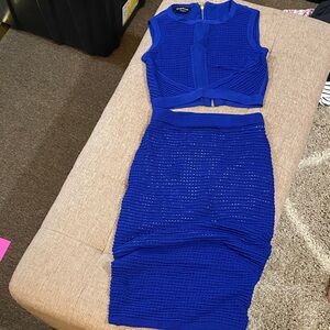 Bebe Royal Blue Textured Skirt Set